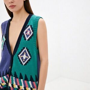 Vintage 90s Colorblock Knit Vest Grandpa Core Geometric Retro Boho Size Small